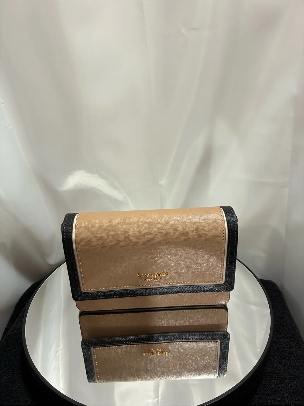 kate spade Taupe Crossbody with Black Trim and Gold Chain NWOT